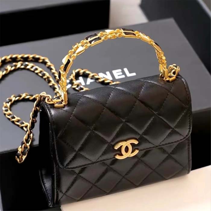 Chanel Women Kelly 22 Flap Bag in Calfskin Leather-Black
