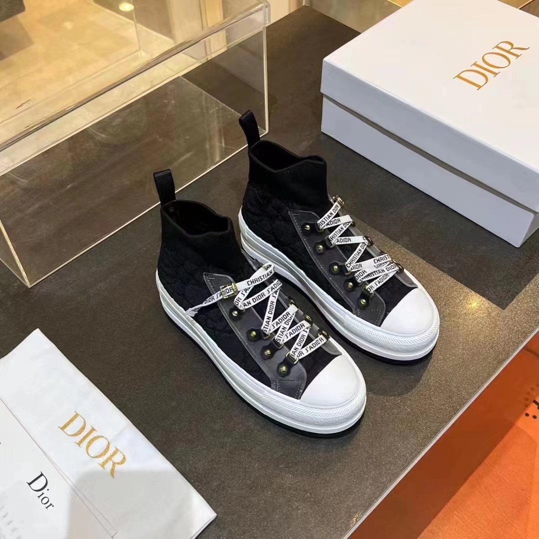 Dior CD Unisex Walk’N’Dior Platform Sneaker Black Macrocannage Technical Mesh