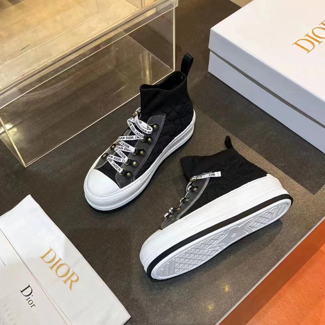 Dior CD Unisex Walk’N’Dior Platform Sneaker Black Macrocannage Technical Mesh