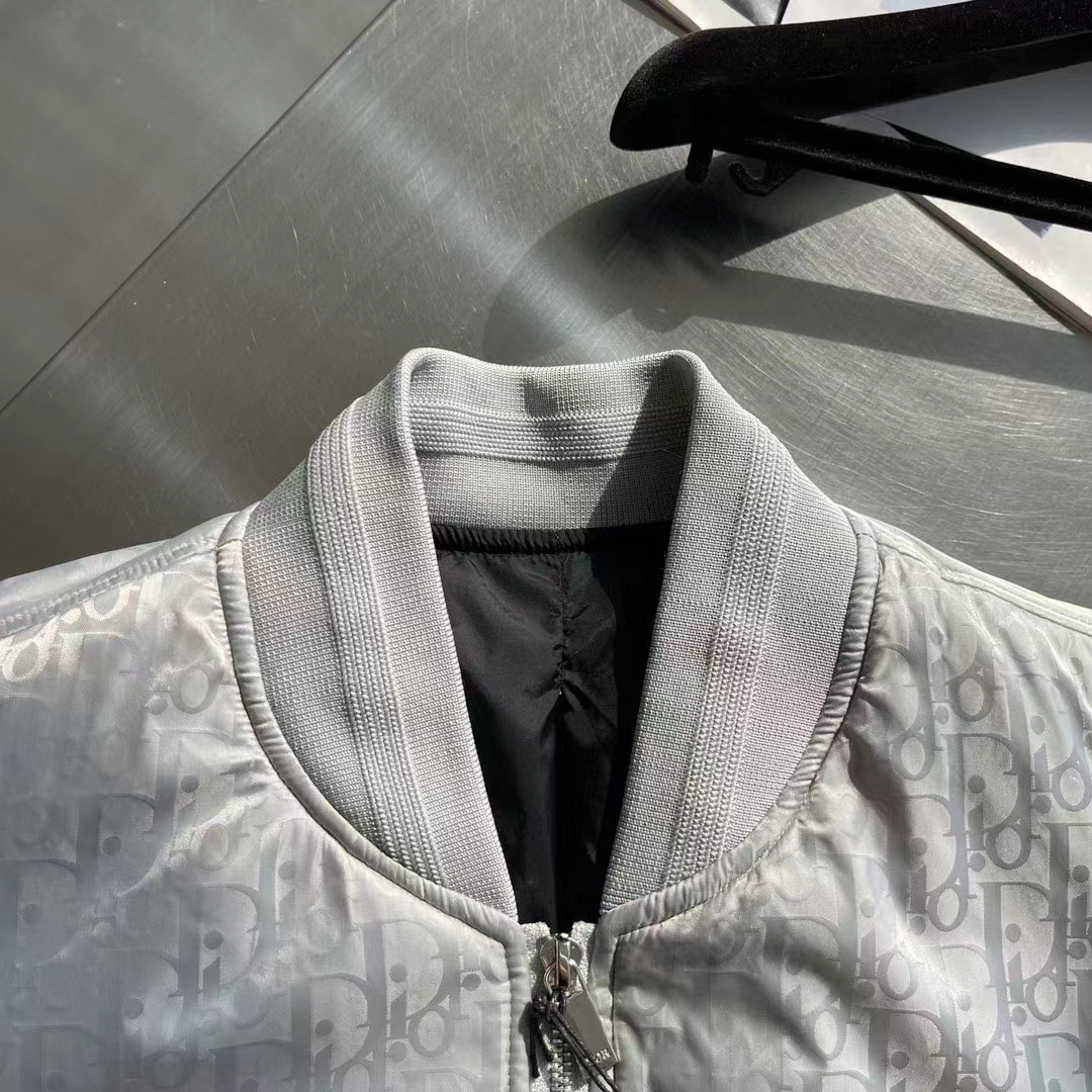 Dior Men CD Dior Oblique Bomber Jacket Gray Technical Fabric