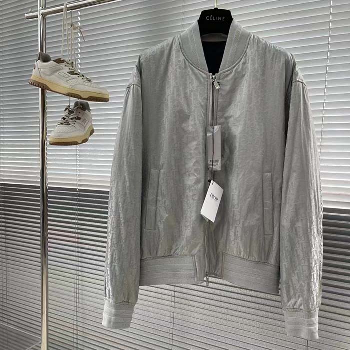Dior Men CD Dior Oblique Bomber Jacket Gray Technical Fabric
