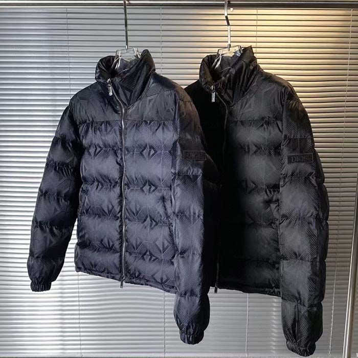 Dior Men CD Dior Oblique Down Jacket Navy Blue Technical Jacquard