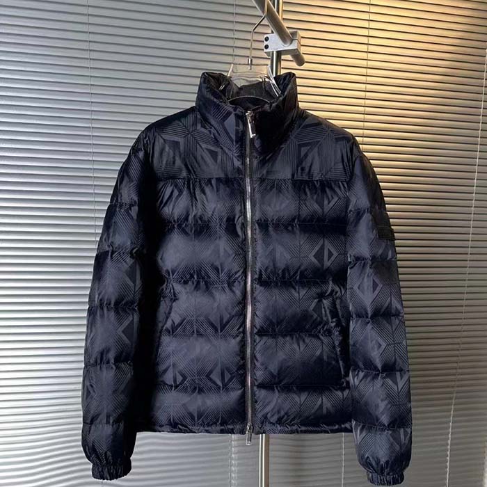 Dior Men CD Dior Oblique Down Jacket Navy Blue Technical Jacquard