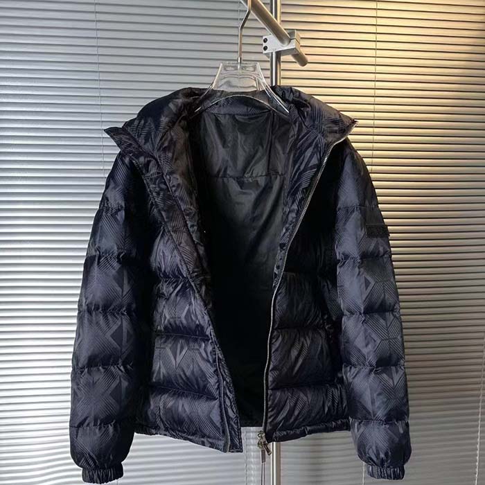 Dior Men CD Dior Oblique Down Jacket Navy Blue Technical Jacquard