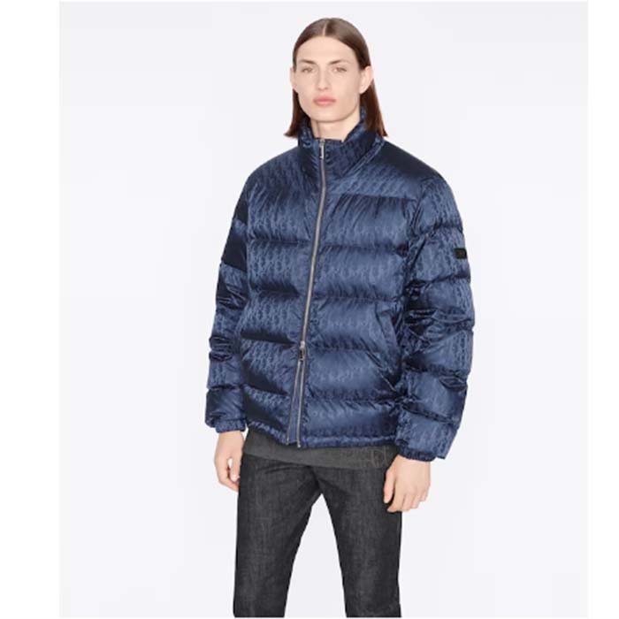 Dior Men CD Dior Oblique Down Jacket Navy Blue Technical Jacquard