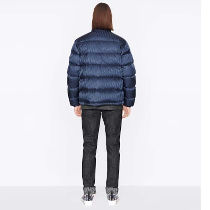 Dior Men CD Dior Oblique Down Jacket Navy Blue Technical Jacquard