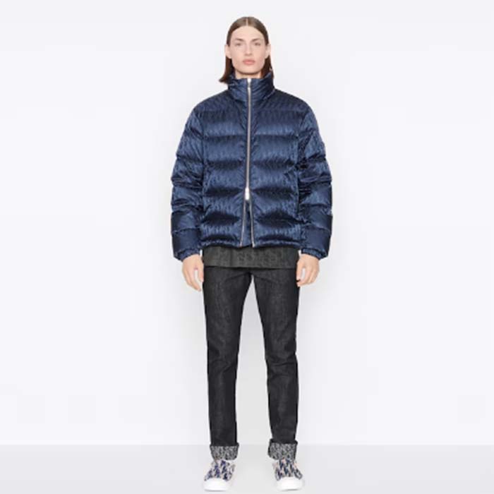 Dior Men CD Dior Oblique Down Jacket Navy Blue Technical Jacquard