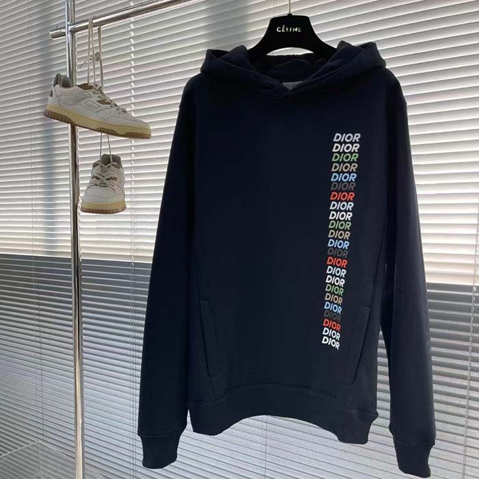 Dior Men CD Relaxed Fit Hooded Sweatshirt Black Cotton Fleece