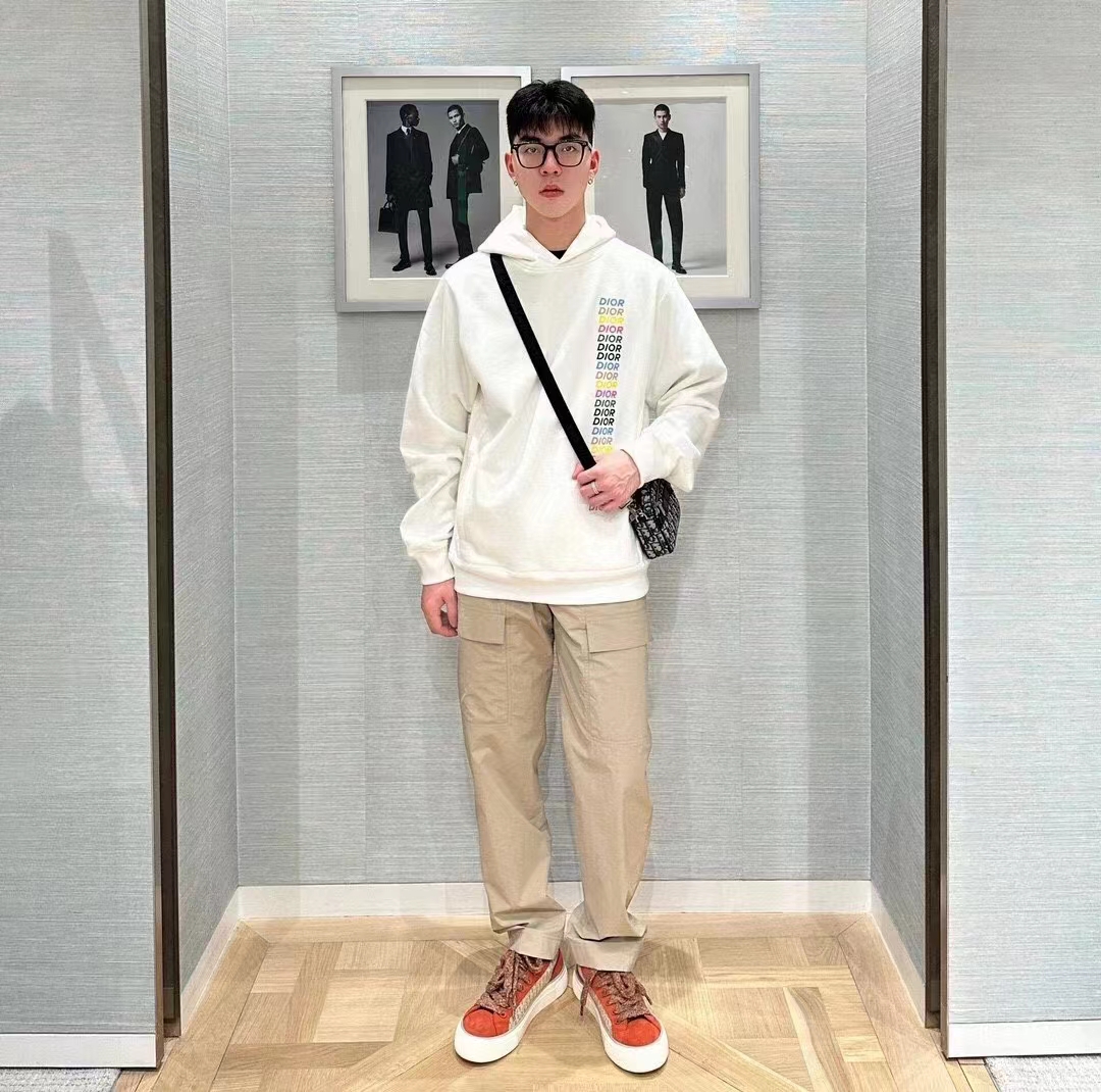 Dior Men CD Relaxed Fit Hooded Sweatshirt White Cotton Fleece