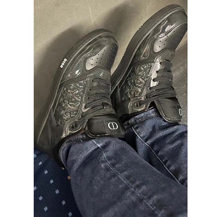 Dior Unisex CD B27 Low-Top Sneaker Black Patent Calfskin Dior Oblique Gravity Leather