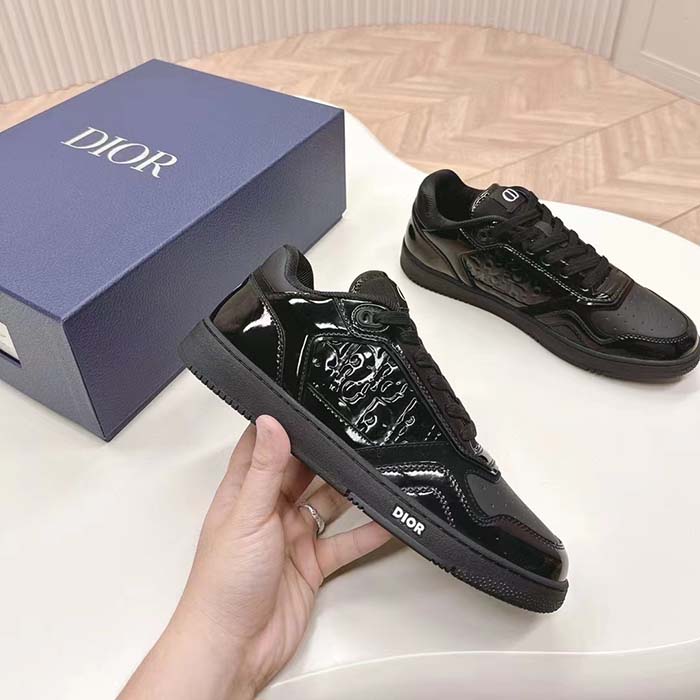 Dior Unisex CD B27 Low-Top Sneaker Black Patent Calfskin Dior Oblique Gravity Leather