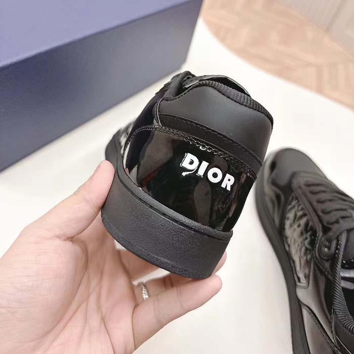 Dior Unisex CD B27 Low-Top Sneaker Black Patent Calfskin Dior Oblique Gravity Leather
