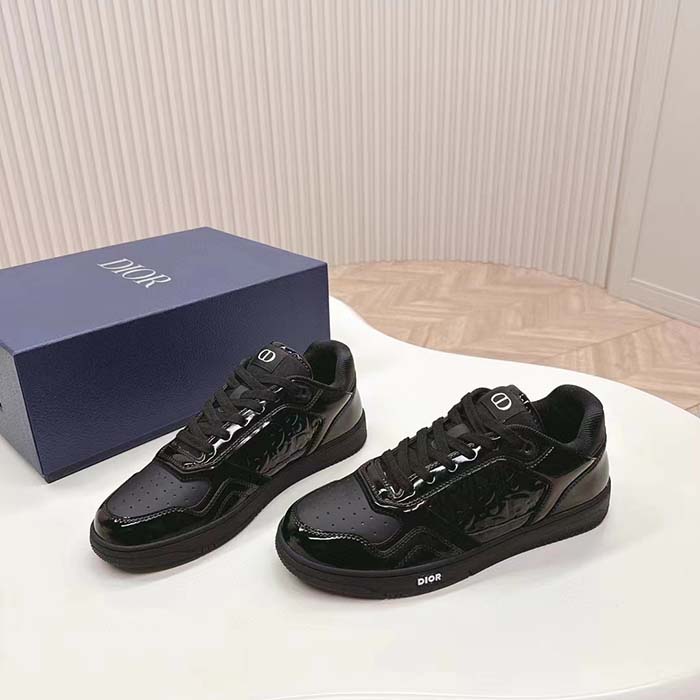 Dior Unisex CD B27 Low-Top Sneaker Black Patent Calfskin Dior Oblique Gravity Leather