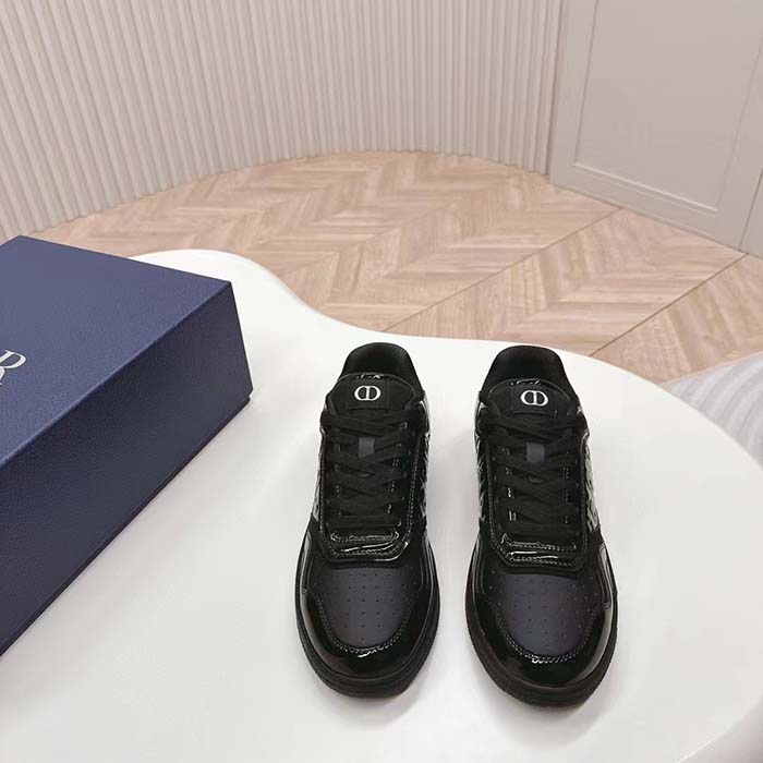 Dior Unisex CD B27 Low-Top Sneaker Black Patent Calfskin Dior Oblique Gravity Leather