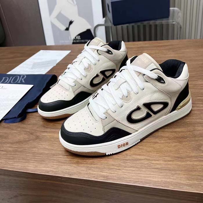 Dior Unisex CD B57 Mid-Top Sneaker Black Cream Smooth Calfskin Beige Suede