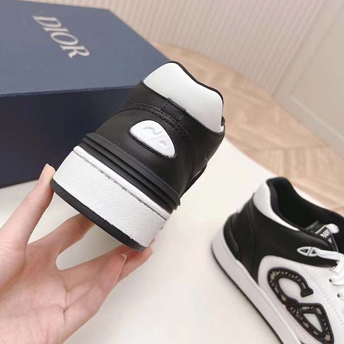 Dior Unisex CD B57 Mid-Top Sneaker Black White Smooth Calfskin Beige Black Oblique Jacquard