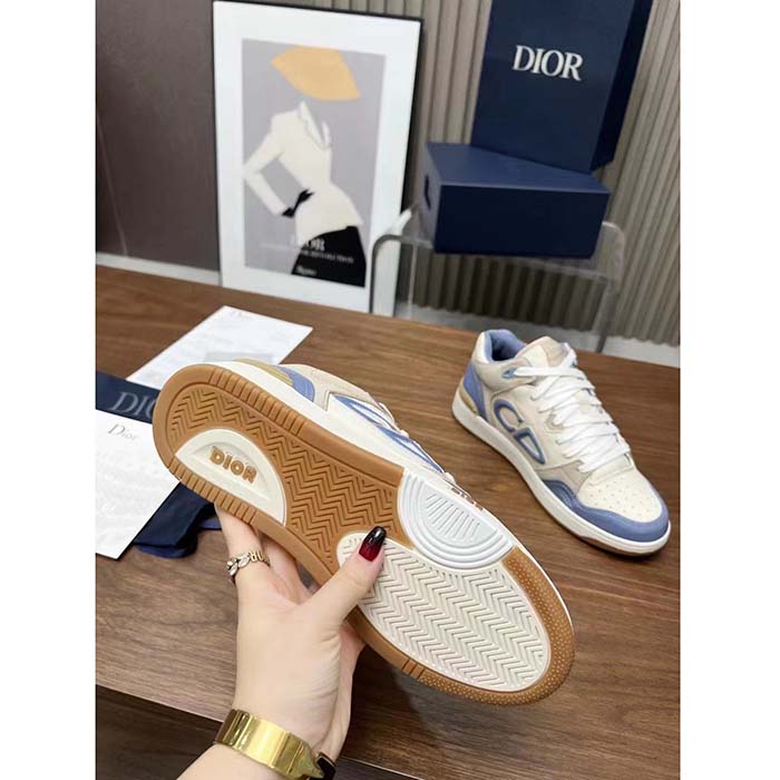 Dior Unisex CD B57 Mid-Top Sneaker Blue Cream Smooth Calfskin Beige Suede