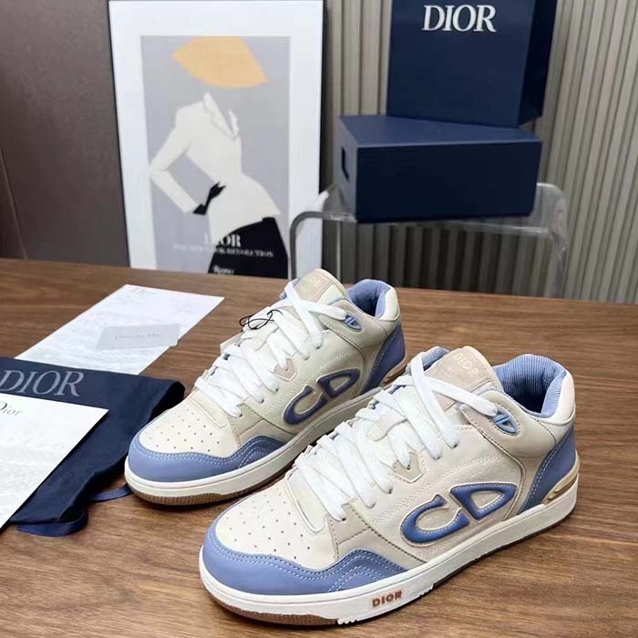 Dior Unisex CD B57 Mid-Top Sneaker Blue Cream Smooth Calfskin Beige Suede