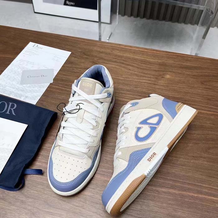 Dior Unisex CD B57 Mid-Top Sneaker Blue Cream Smooth Calfskin Beige Suede