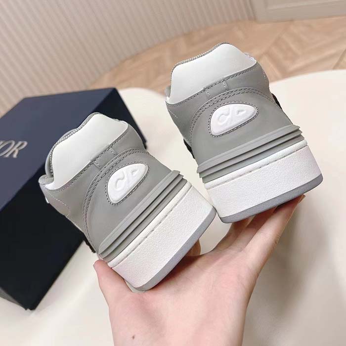 Dior Unisex CD B57 Mid-Top Sneaker Gray White Smooth Calfskin Beige Black Oblique Jacquard
