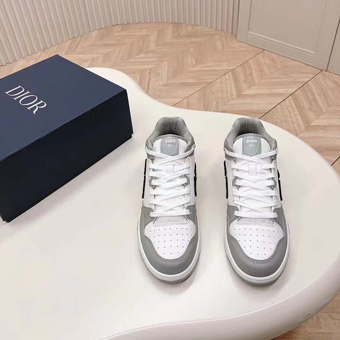 Dior Unisex CD B57 Mid-Top Sneaker Gray White Smooth Calfskin Beige Black Oblique Jacquard