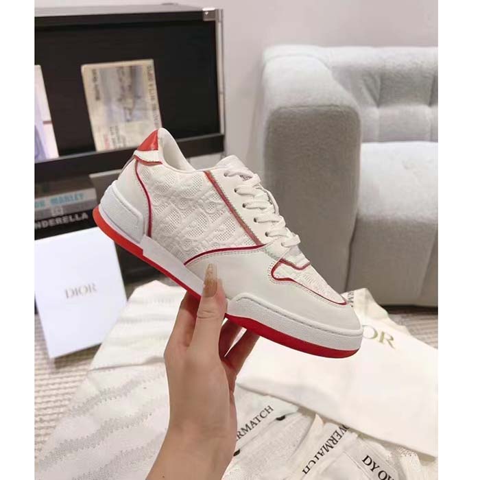Dior Unisex CD Dior One Sneaker White Fuchsia Dior Oblique Perforated Calfskin