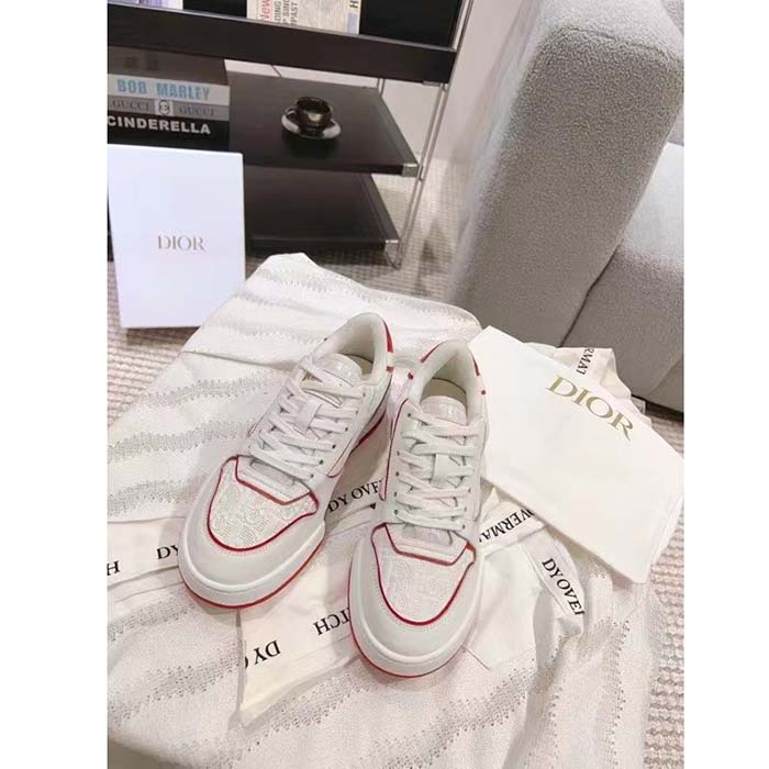 Dior Unisex CD Dior One Sneaker White Fuchsia Dior Oblique Perforated Calfskin