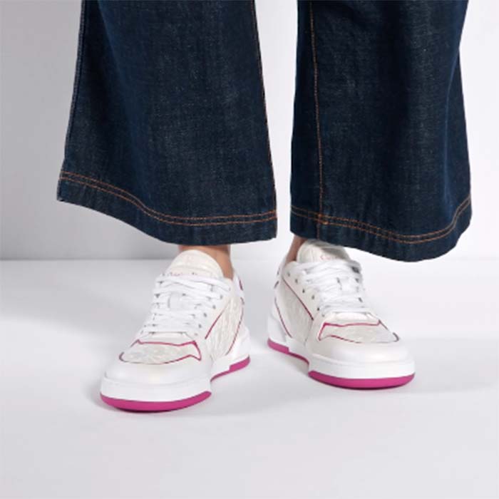 Dior Unisex CD Dior One Sneaker White Fuchsia Dior Oblique Perforated Calfskin