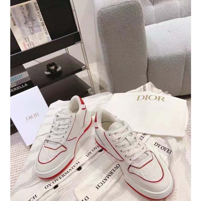 Dior Unisex CD Dior One Sneaker White Fuchsia Dior Oblique Perforated Calfskin