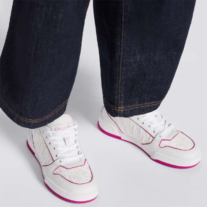 Dior Unisex CD Dior One Sneaker White Fuchsia Dior Oblique Perforated Calfskin