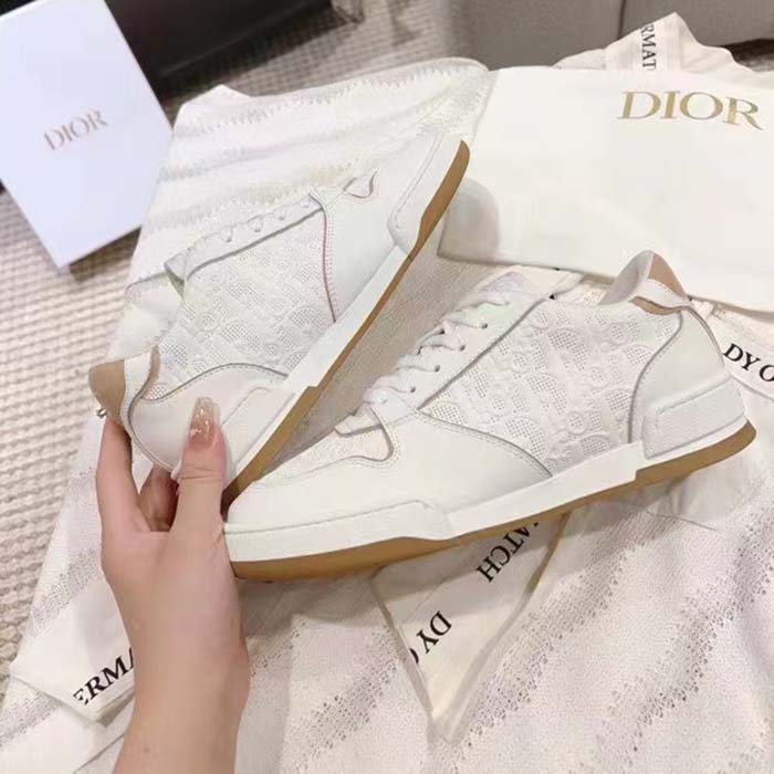 Dior Unisex CD Dior One Sneaker White Nude Dior Oblique Perforated Calfskin