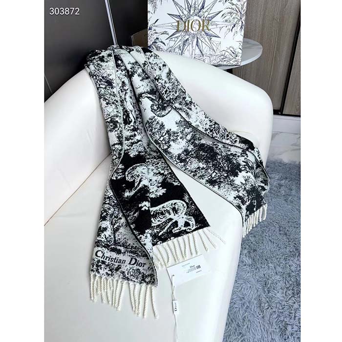 Dior Unisex CD Toile De Jouy Sauvage Scarf Navy Blue Cashmere and Wool