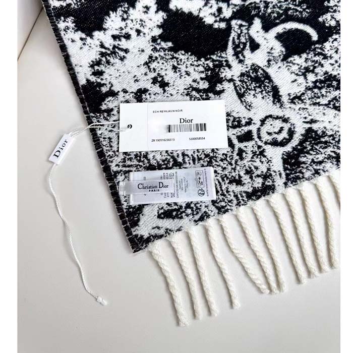 Dior Unisex CD Toile De Jouy Sauvage Scarf Navy Blue Cashmere and Wool