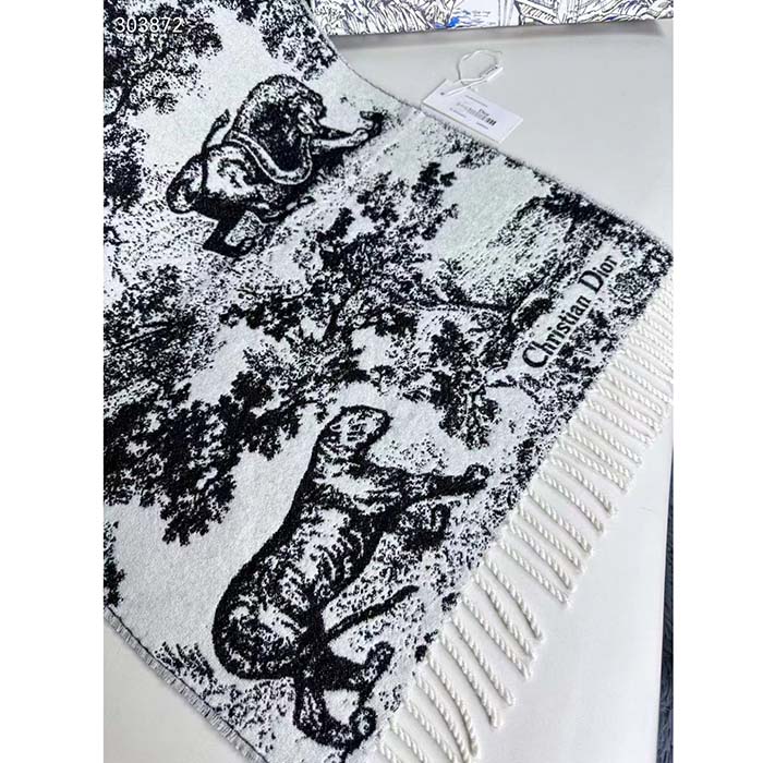 Dior Unisex CD Toile De Jouy Sauvage Scarf Navy Blue Cashmere and Wool
