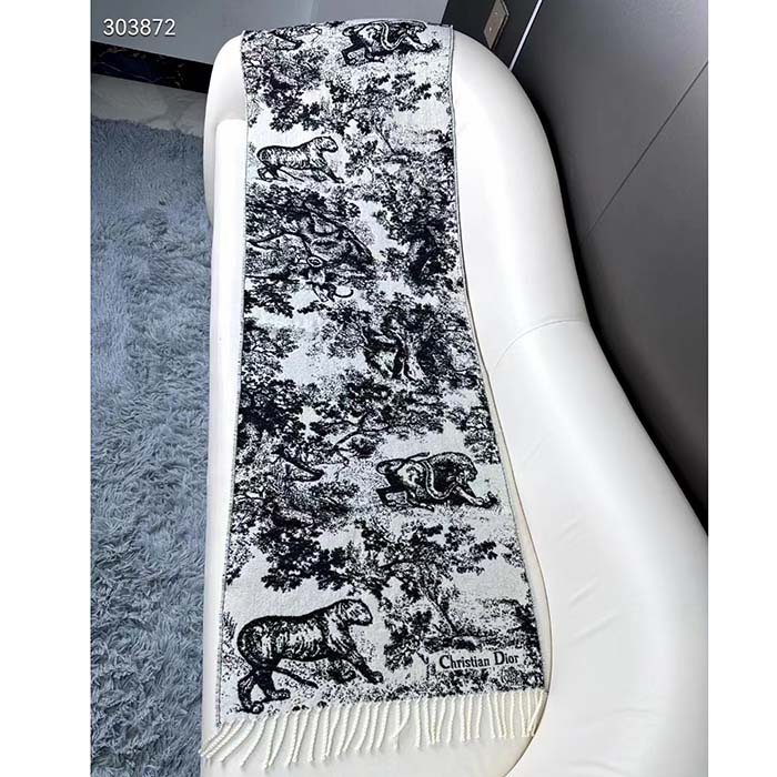 Dior Unisex CD Toile De Jouy Sauvage Scarf Navy Blue Cashmere and Wool