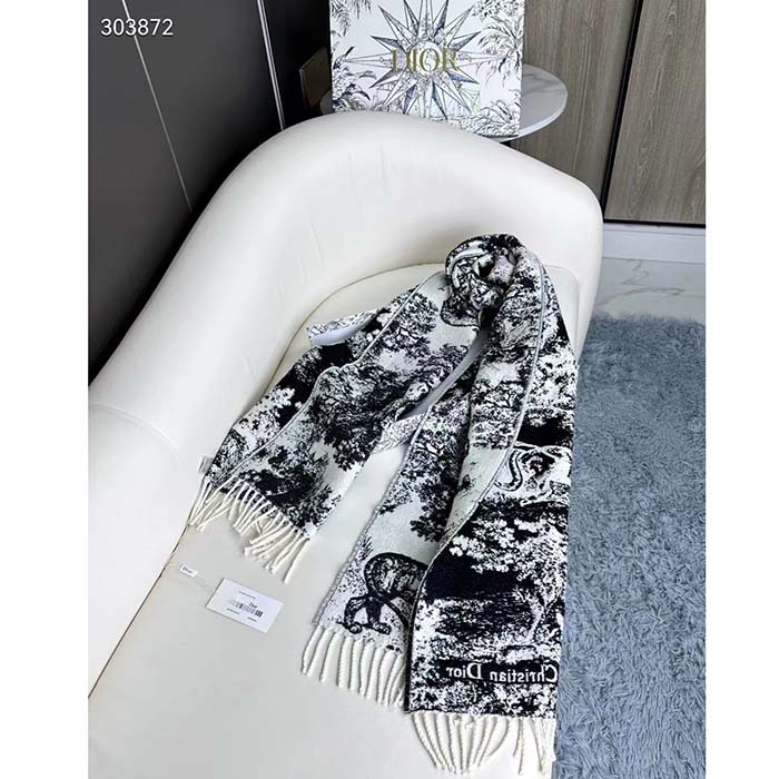 Dior Unisex CD Toile De Jouy Sauvage Scarf Navy Blue Cashmere and Wool