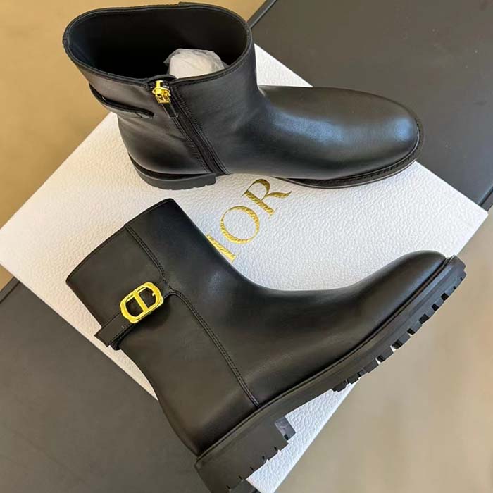 Dior Women CD 30 Montaigne Ankle Boot Black Calfskin Leather