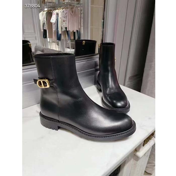 Dior Women CD 30 Montaigne Ankle Boot Black Calfskin Leather