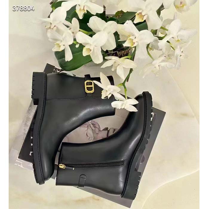 Dior Women CD 30 Montaigne Ankle Boot Black Calfskin Leather