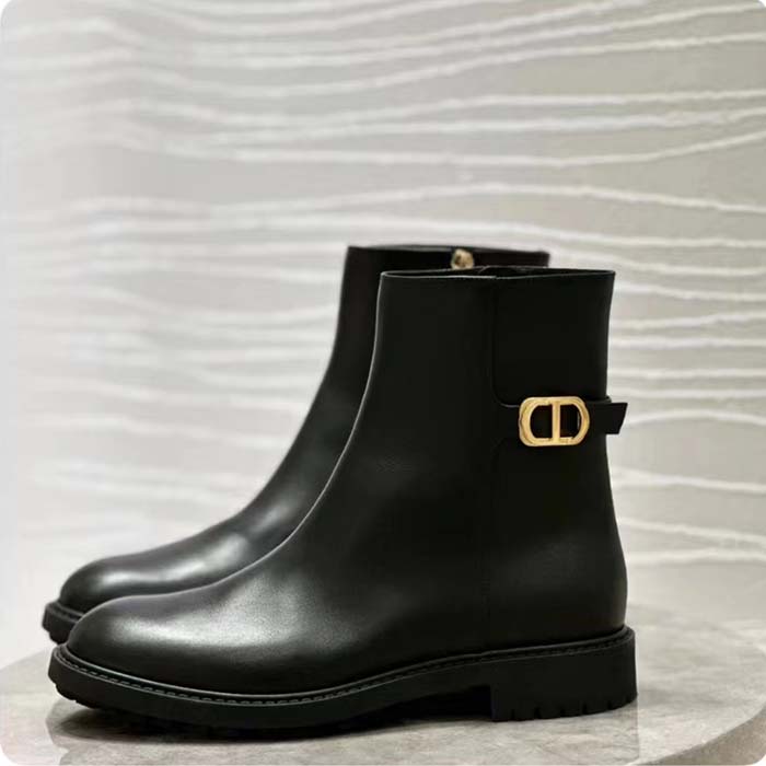 Dior Women CD 30 Montaigne Ankle Boot Black Calfskin Leather