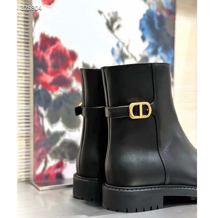 Dior Women CD 30 Montaigne Ankle Boot Black Calfskin Leather