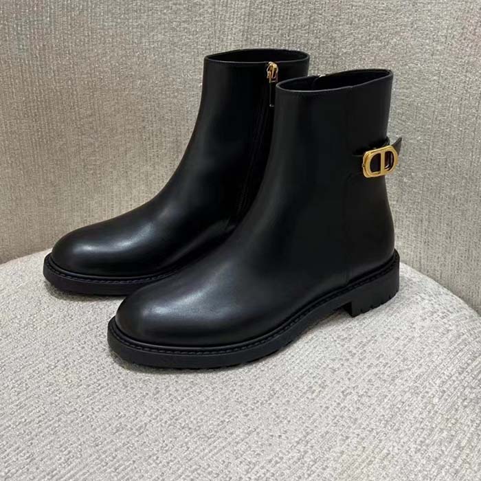 Dior Women CD 30 Montaigne Ankle Boot Black Calfskin Leather