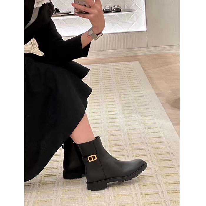 Dior Women CD 30 Montaigne Ankle Boot Black Calfskin Leather