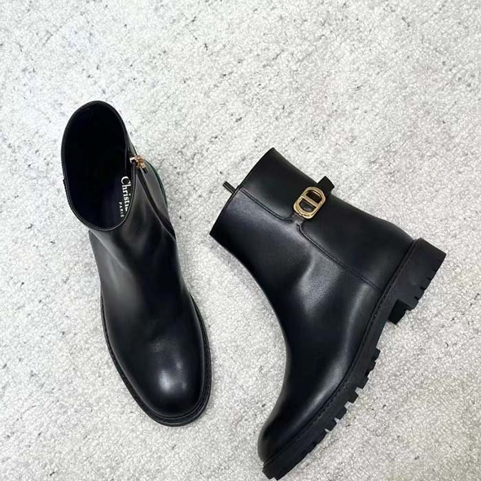 Dior Women CD 30 Montaigne Ankle Boot Black Calfskin Leather