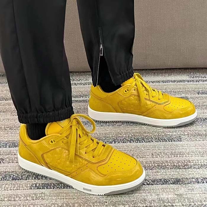 Dior Unisex CD B27 Low-Top Sneaker Yellow Patent Calfskin Dior Oblique Gravity Leather