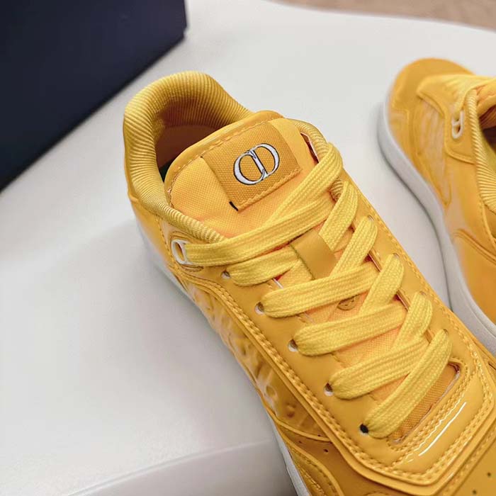 Dior Unisex CD B27 Low-Top Sneaker Yellow Patent Calfskin Dior Oblique Gravity Leather