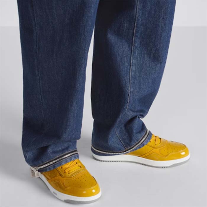 Dior Unisex CD B27 Low-Top Sneaker Yellow Patent Calfskin Dior Oblique Gravity Leather