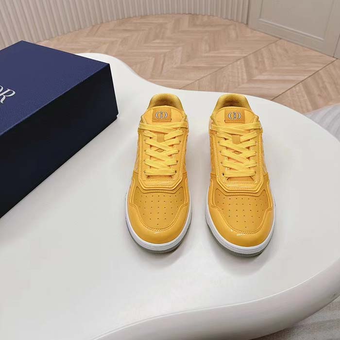 Dior Unisex CD B27 Low-Top Sneaker Yellow Patent Calfskin Dior Oblique Gravity Leather