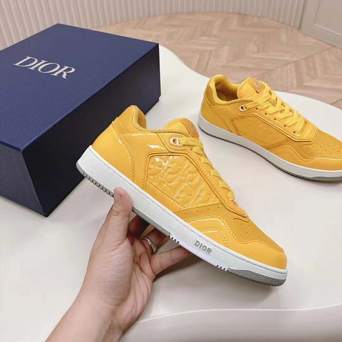 Dior Unisex CD B27 Low-Top Sneaker Yellow Patent Calfskin Dior Oblique Gravity Leather