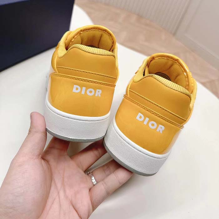 Dior Unisex CD B27 Low-Top Sneaker Yellow Patent Calfskin Dior Oblique Gravity Leather